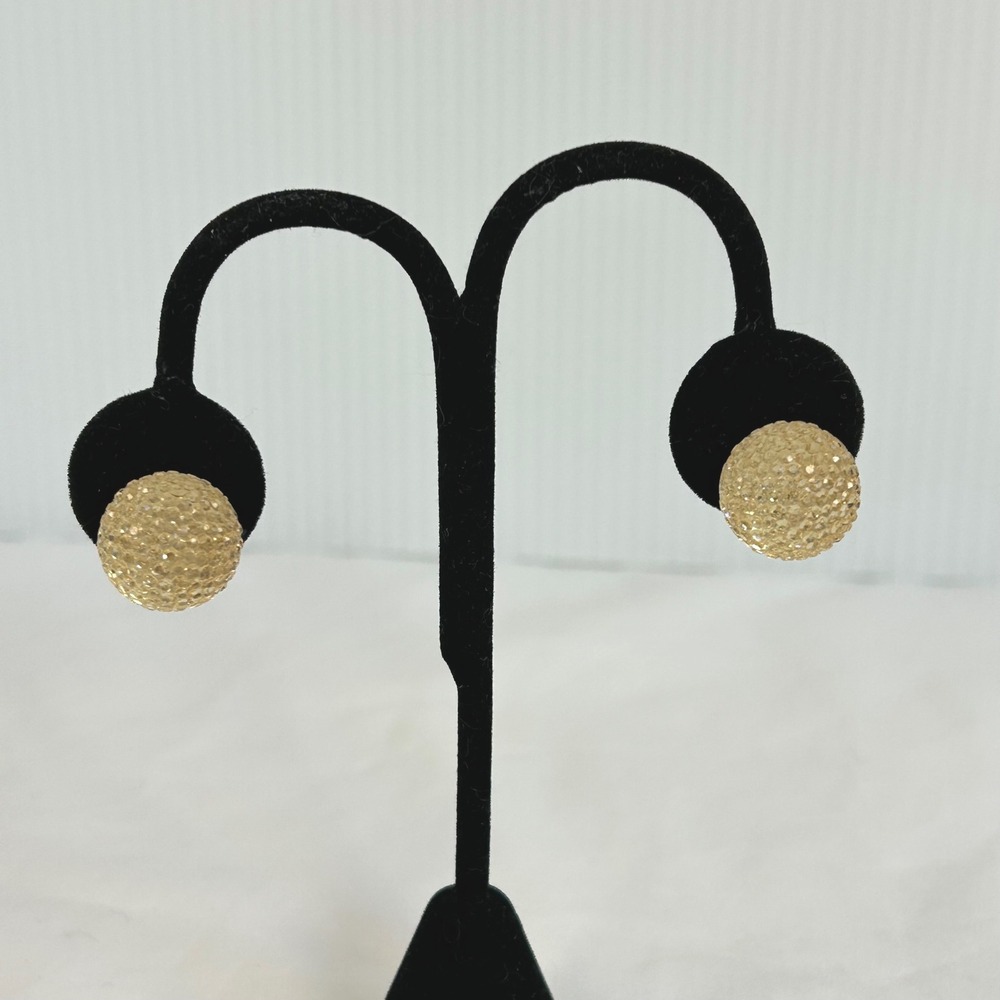 Sparkle Ball Stud Earrings Gold Tone Crystal Faceted‎ Round Dome Women